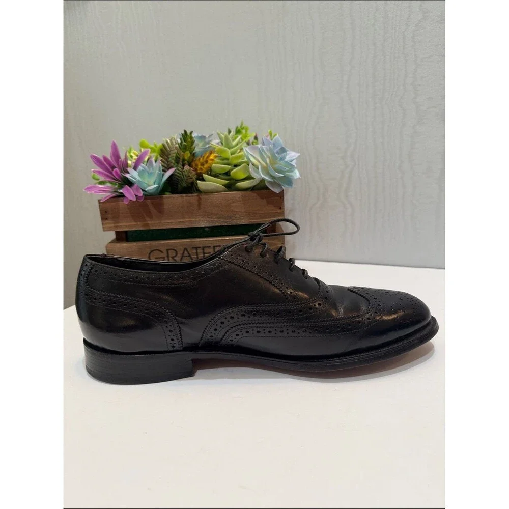 Vintage Hanover Master-Flex Black All Leather Wingtip Oxfords USA Sz 12 E/C